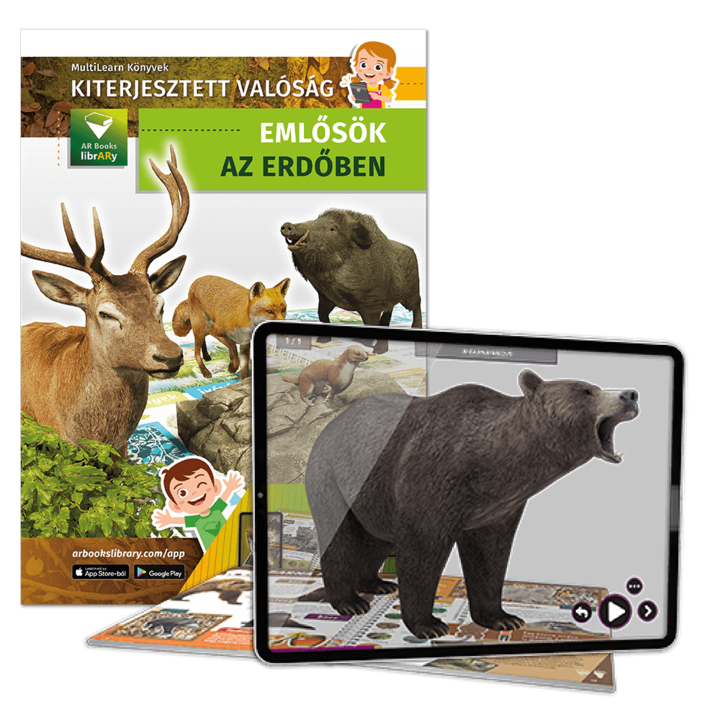 Emlősök az erdőben, ismeretterjesztő könyv, 3D és 2D kiterjesztett valóság (AR) könyv