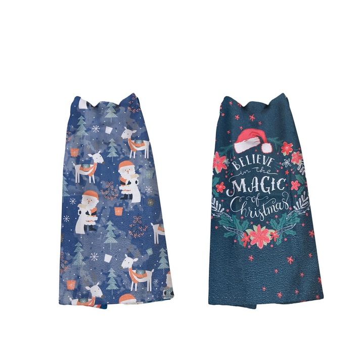 Set 2 prosoape de bucatarie Irya, Imprimeu Craciun 1, Bumbac/Poliester, 38x60 cm, Multicolor
