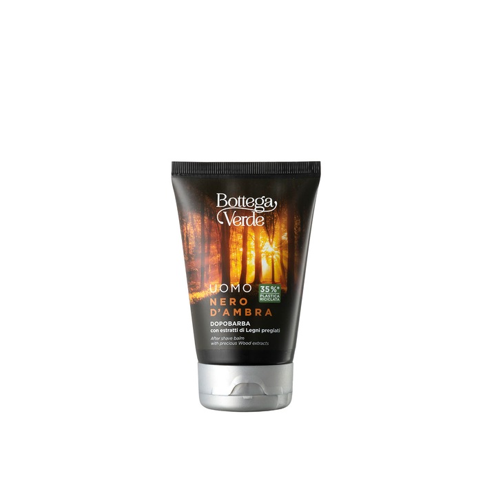 Balsam Dupa Barbierit, Bottega Verde, cu Extract de Lemn Pretios, Nero d'Ambra, Hidrateaza si Calmeaza Pielea Sensibila, Ideal Dupa Ras, pentru Hidratare Intensa, Catifelare si Protectie, Potrivit pentru Toate Tipurile de Ten, 75 ml
