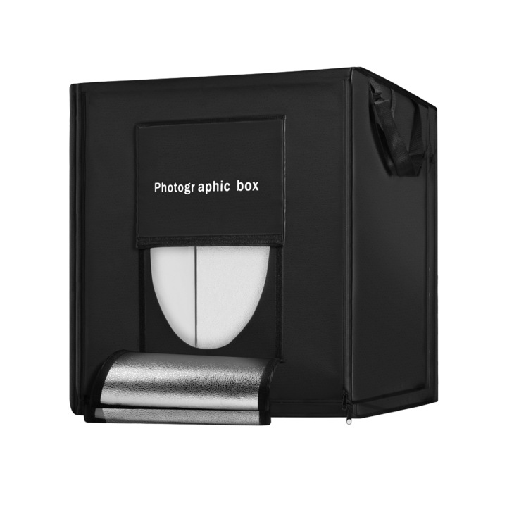 Lightbox cub foto cu leduri incorporate, accesoriu foto, 40 x 40 cm, negru