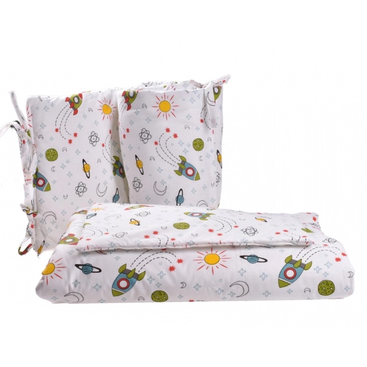 Set 5 piese lenjerie si aparatori patut 120 x 60 cm Mini Junior VLT-14, Alb