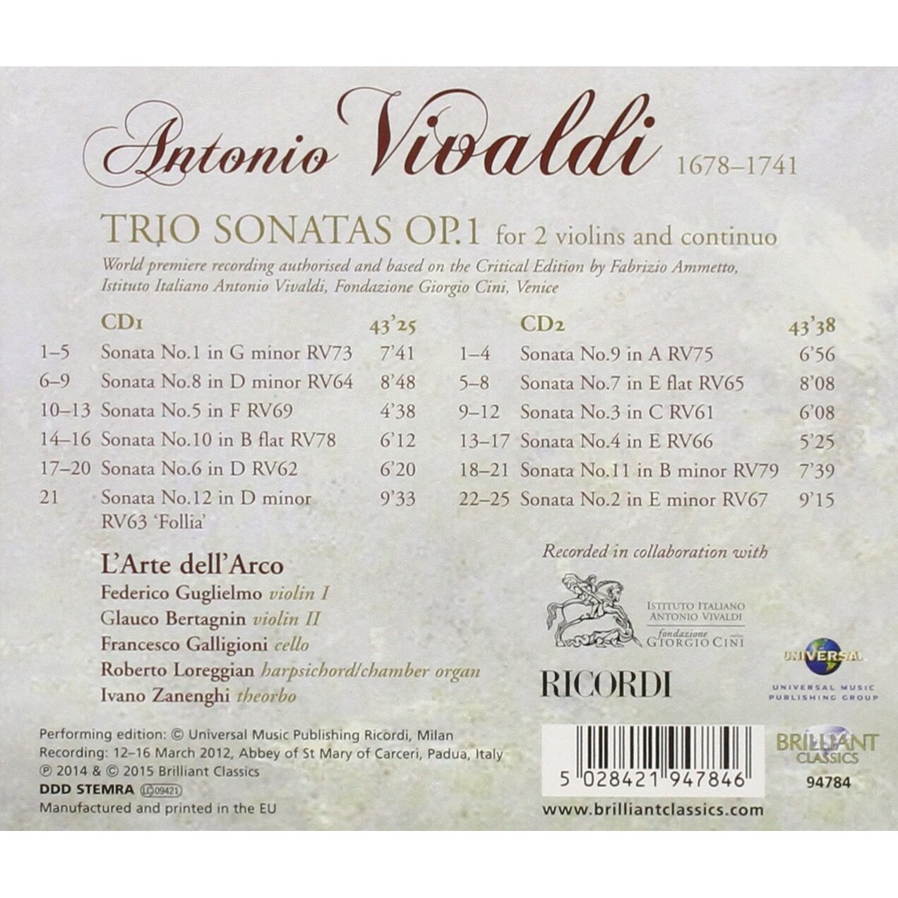 Vivaldi Trio Sonatas Op.1 / L’Arte dell’Arco 2CD eMAG.ro