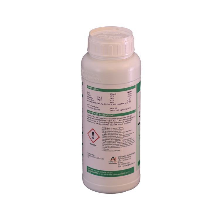 Fertilizant foliar cu calciu 22%, aminoacizi 9%, azot 15% si microelemente Calmax Gold, 1 L