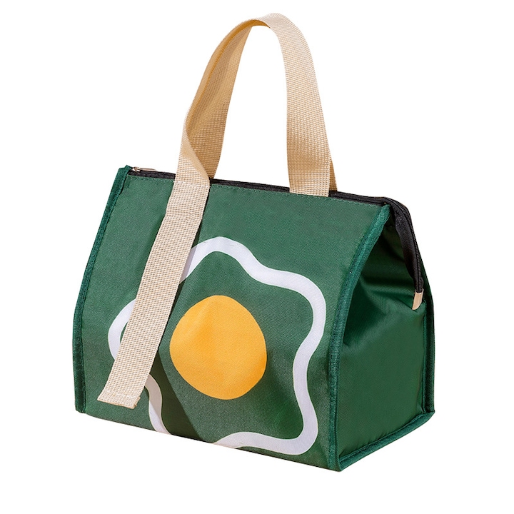 OEM uzsonnás táska, textil, hőálló, tojás mintás, zöld