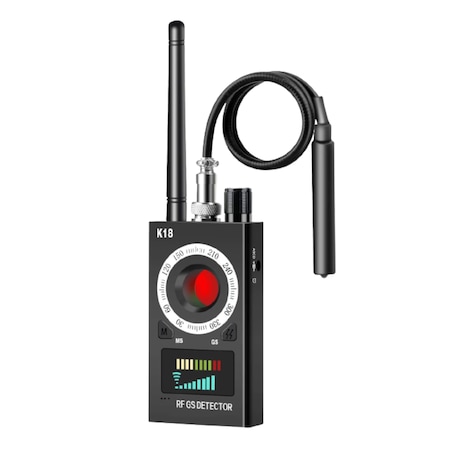Detector profesional aparate si dispozitive de spionaj All in One, pentru camere spion, microfoane ascunse, localizatoare GPS/GSM si reportofoane, Frecventa 1-8000 MHz, Model K18, Negru