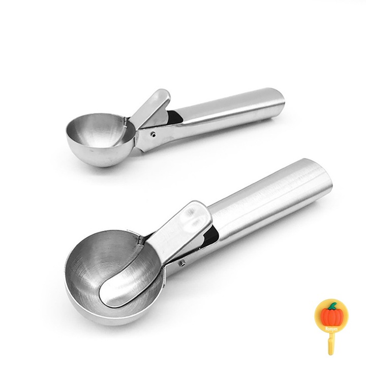 Set 2 linguri inghetata, Inox, Marimi diferite, Argintiu