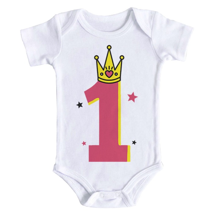 Body bebe personalizat cu cifra unu pentru fetitei, alb, 100% bumbac, 3-6 luni
