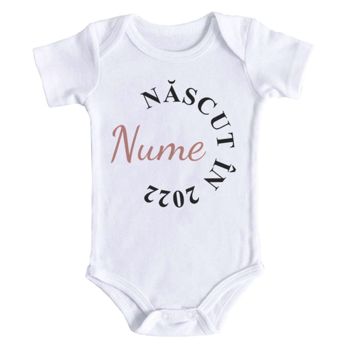 Body bebe personalizat cu nume si mesaj nascut in 2022, alb, 100% bumbac, 12-18 luni