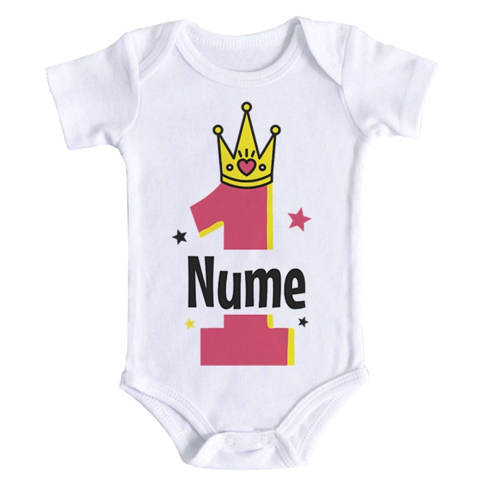 Body bebe personalizat cu nume si cifra unu, bonisa creativ, alb, 100% bumbac, 3-6 luni