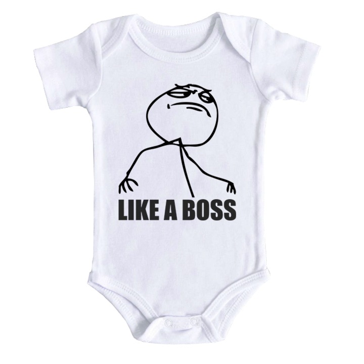 Body bebe personalizat "Like a boss", alb, 100% bumbac, 12-18 luni