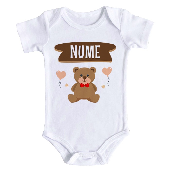 Body bebe personalizat cu nume si un ursulet, alb, 100% bumbac,12-18 luni