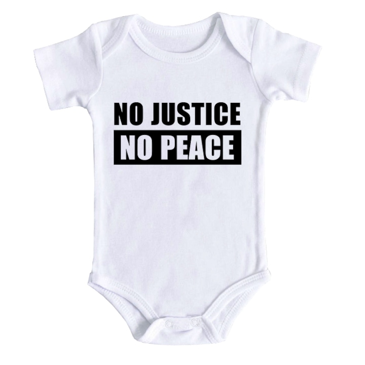 Body bebe personalizat No justice, no peace, alb, 100% bumbac, 12-18 luni