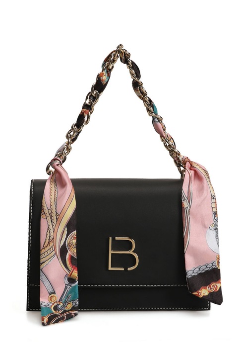 Lucky Bees, Geanta crossbody de piele ecologica cu accesoriu esarfa, Negru