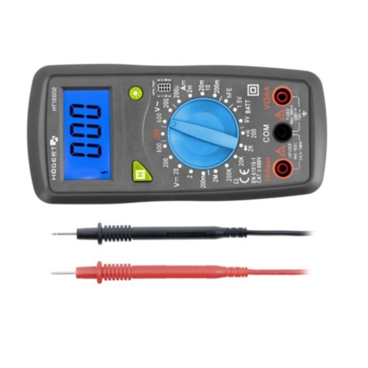 Цифров мултицет, Hogert, универсален, съхранение на данни, 750 V-1000 V, батерия 1.5 / 9V