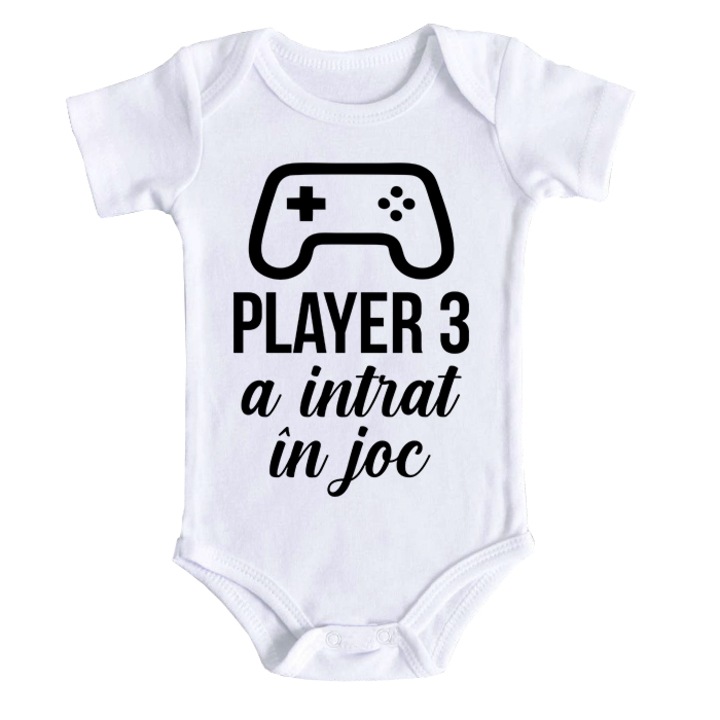 Body bebe personalizat Player 3, alb, 100% bumbac, 3-6 luni