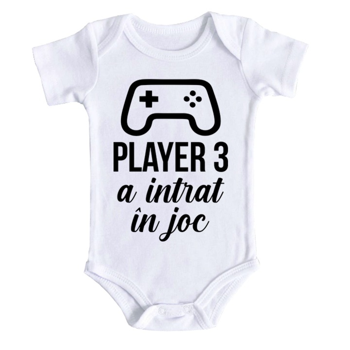 Body bebe personalizat Player 3, alb, 100% bumbac, 12-18 luni
