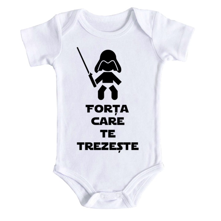 Body bebe personalizat Star Wars - Forta care te trezeste, alb, 100% bumbac, 12-18 luni