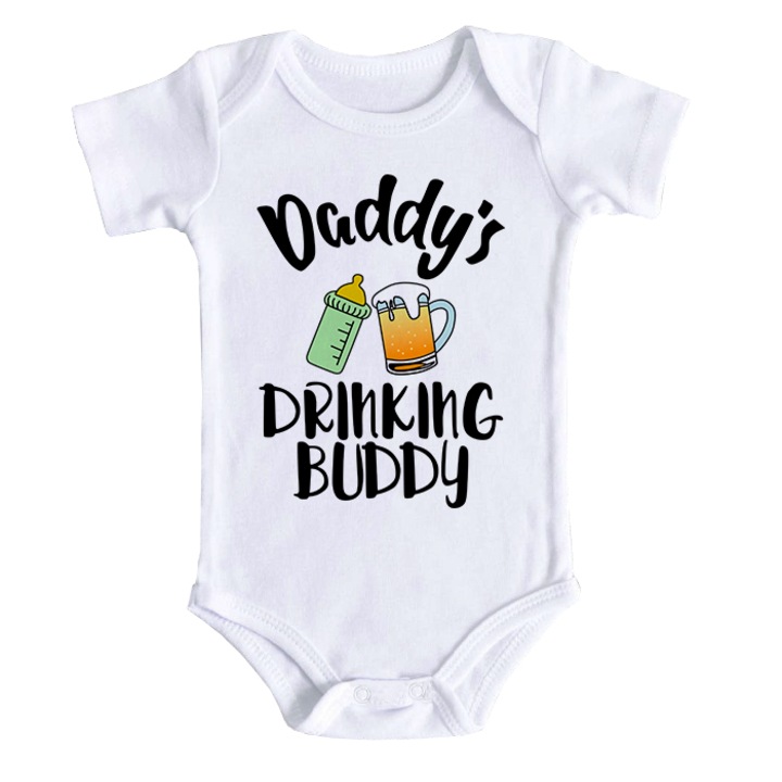 Body bebe personalizat - Daddy's drinking buddy, alb, 100% bumbac, 12-18 luni