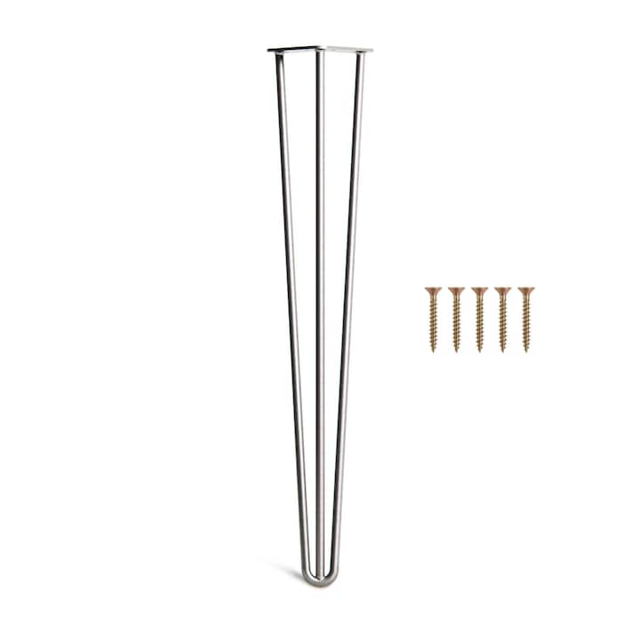 Picior masa Hairpin, inaltime 72 cm, diametru profil 12 mm, 3 brate, otel, nevopsit, kit montaj inclus