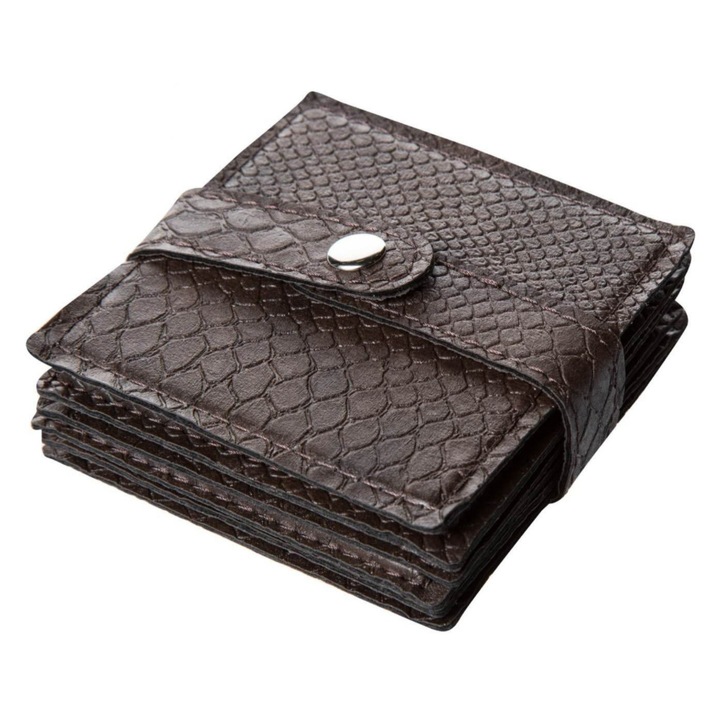 6 db italtartó készlet, Ökológiai bőr, 10x10 cm, Barna