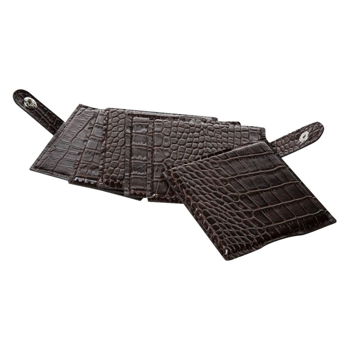 6 db italtartó készlet, Ökológiai bőr, 10x10 cm, Sötétbarna