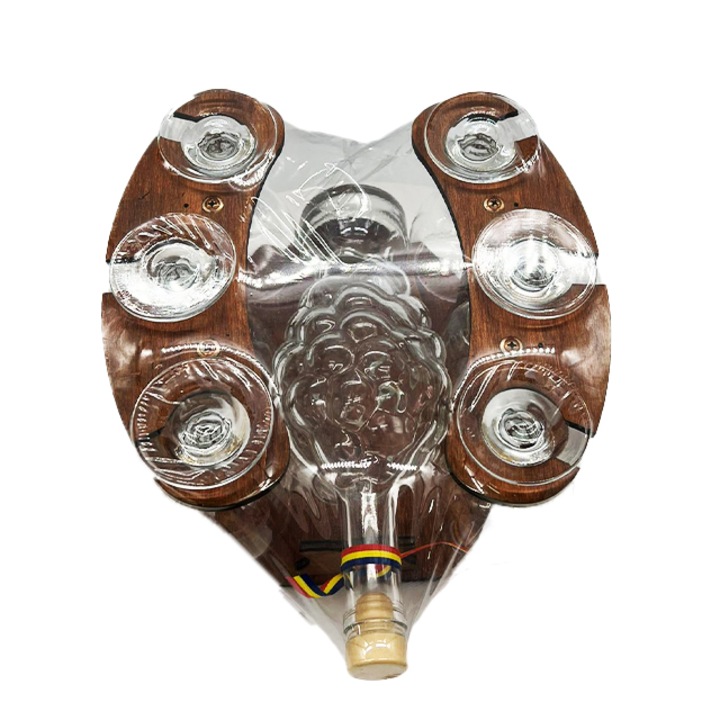 Минибар, подковообразна дървена поставка за традиционна напитка с бутилка и 6 чаши, 16 x 25 x 30 cm