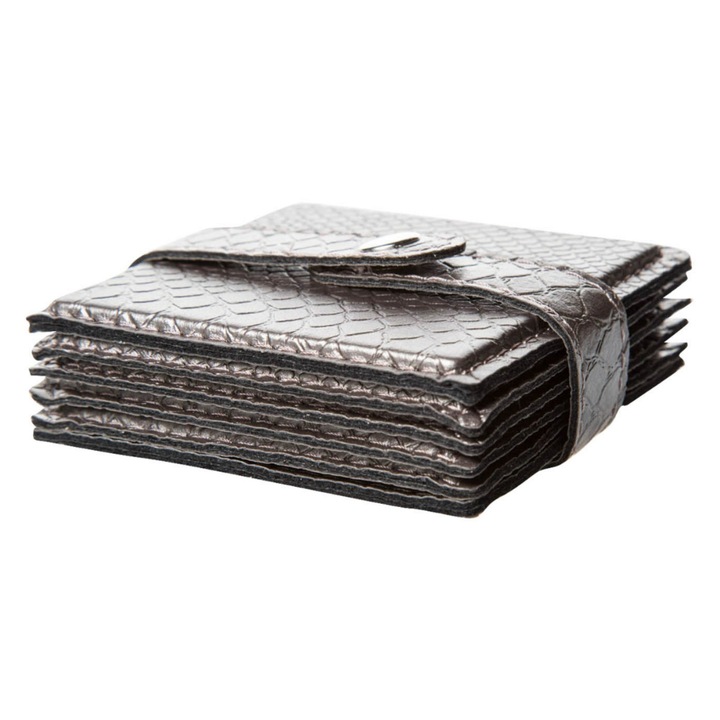 6 db poháralátét készlet, Ökológiai bőr, 10x10 cm, Bézs