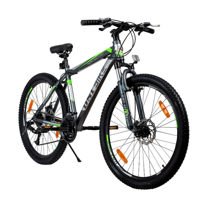 Планински велосипед, 26 инча, Алуминиева рамка, 21 скорости, Механични дискови спирачки, Зелен