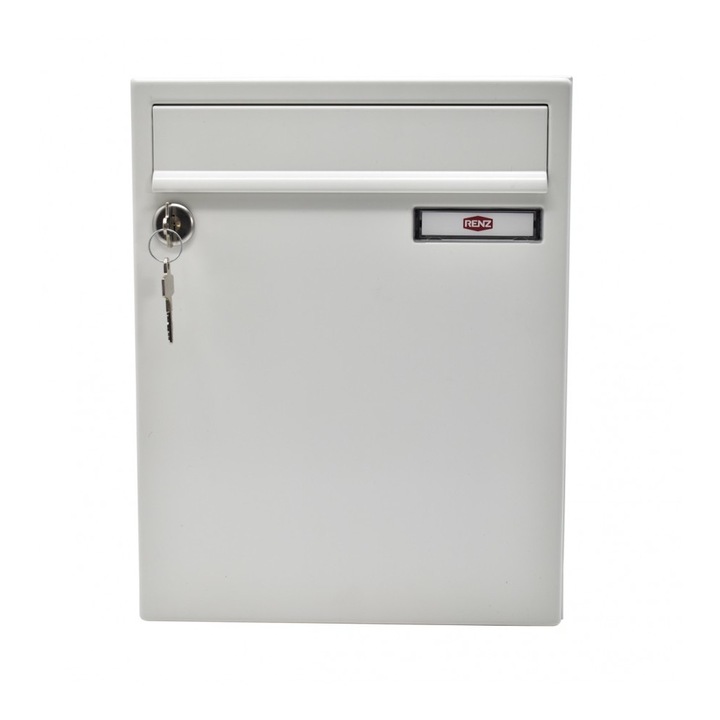 Cutie postala Premium Renz din metal cu fanta acoperita cu incuiere 2 chei culoare alb