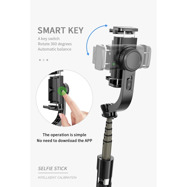 Stabilizator pentru telefon mobil Smartech Gimbal L08, Negru, Trepied, Selfie stick