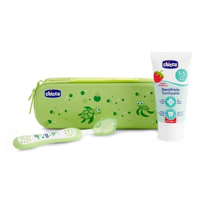 Fogkefe készlet tetővel és fogkrémmel Chicco G-4025, zöld