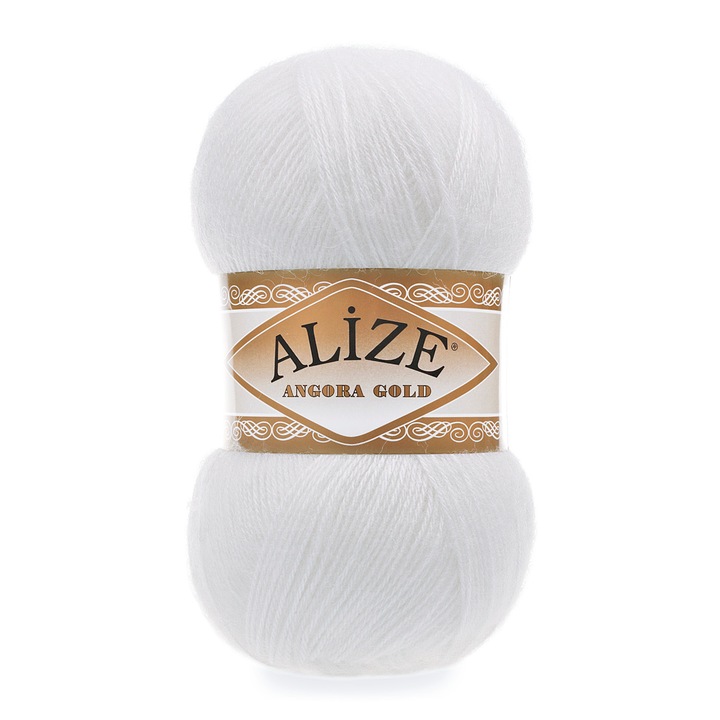 Fir textil, Alize Angora Gold 55, pentru crosetat si tricotat, lana, alb, 550m