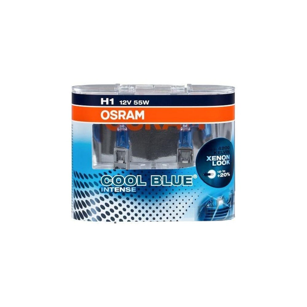 Becuri auto H1 12V 55w P14.5s Osram Cool Blue Intense , Set 2 becuri efect Xenon 64150CBIHCB