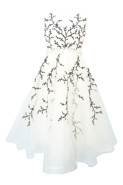 ambar studio, Bővülő fazonú hímzett midiruha, Fehér/Rózsaszín, S