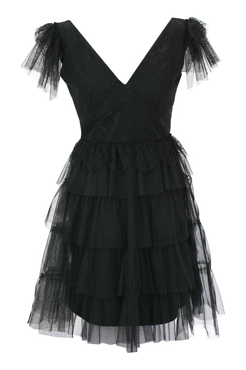 ambar studio, V-nyakú rétegzett midiruha, Fekete