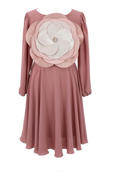 ambar studio, Разкроена рокля с флорална апликация, Прашно розово