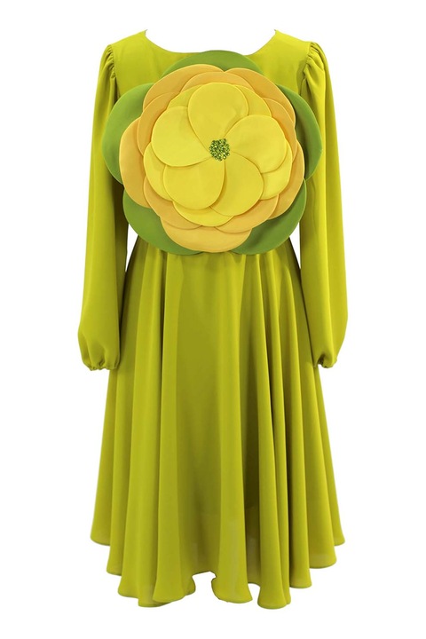 ambar studio, Rochie mini evazata cu aplicatie florala, Verde lime