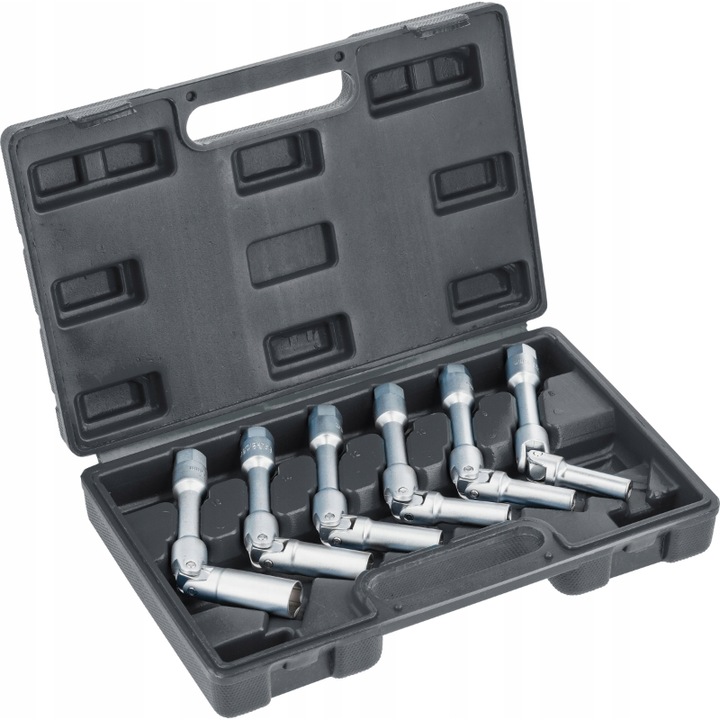 Set 6 x chei tubulare pentru bujii Hogert Technik HT8G320, Otel, 8-16 mm, Argintiu