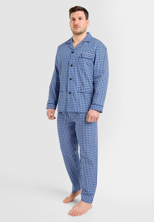 Pijamale Barbati Lungi Rever Poplin Carouri, 1522-38, 100% Bumbac, 2XL INTL, EL BÚHO NOCTURNO