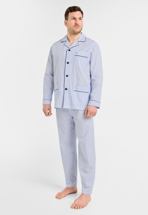 Pijamale Barbati Lungi Rever Poplin Dungi, 1525-30, 60% Bumbac 40% Poliester, X2XL INTL, EL BÚHO NOCTURNO