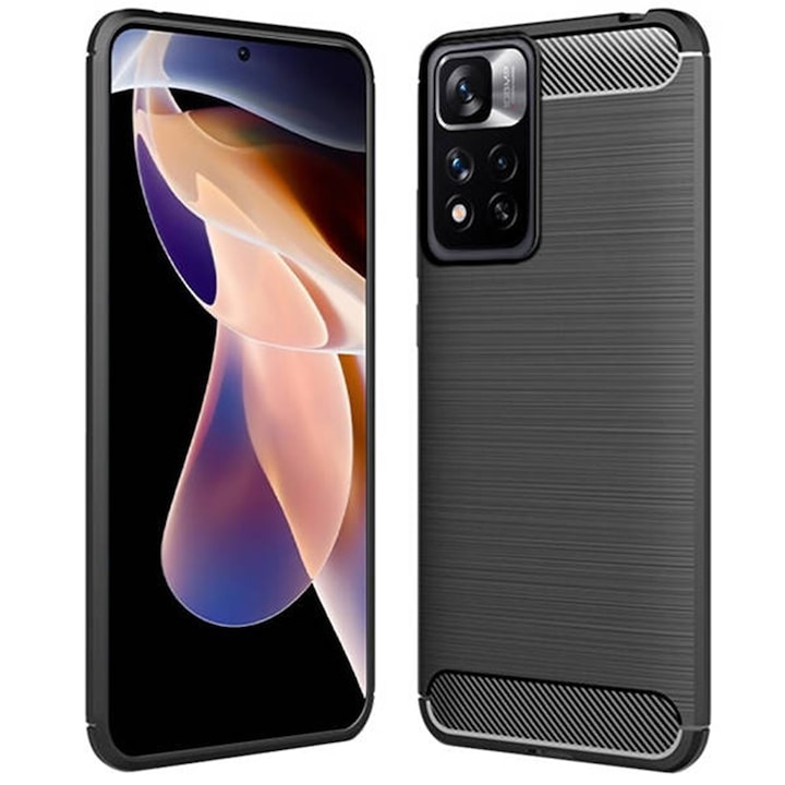 Telefontok Xiaomi Redmi Note 11 Pro / Note 11 Pro 5G - Tech Protect Carbon Fiber fekete szilikon tok