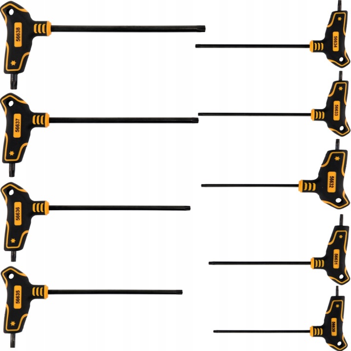 Torx kulcs készlet fogantyúval Vorel 56639, acél/műanyag, T10-T50, fekete/sárga, 9 db