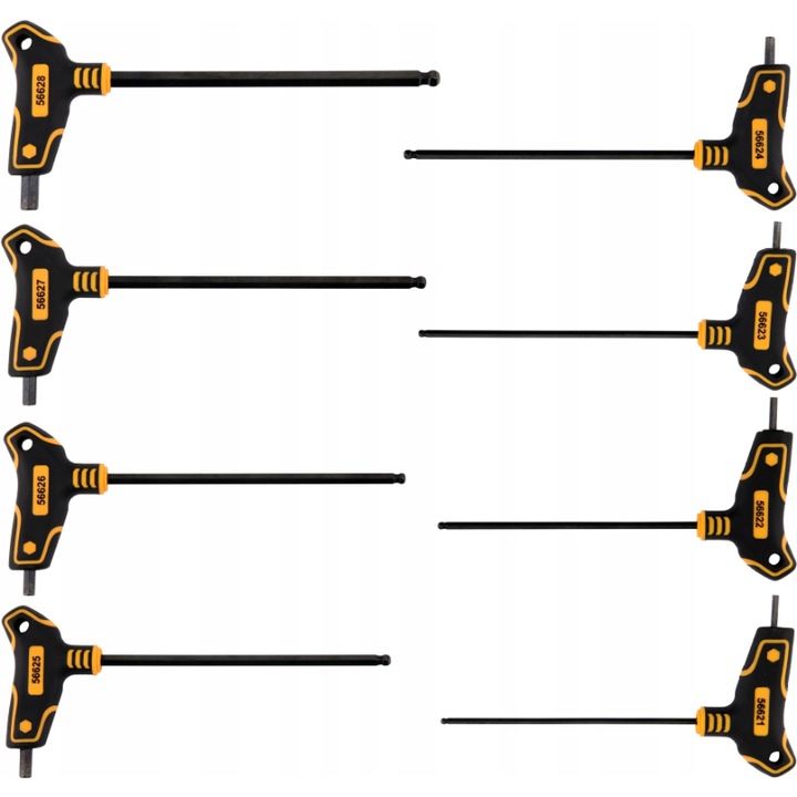 8 db imbuszkulcs készlet fogantyúval Vorel 56629, acél/műanyag, 2,5-10 mm, fekete/sárga