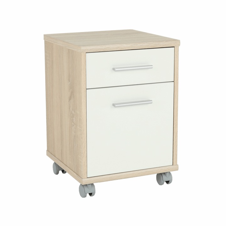 Comoda, 1 usa, 1 sertar, pal stejar sonoma alb, Johan, 39x40.5x55 cm