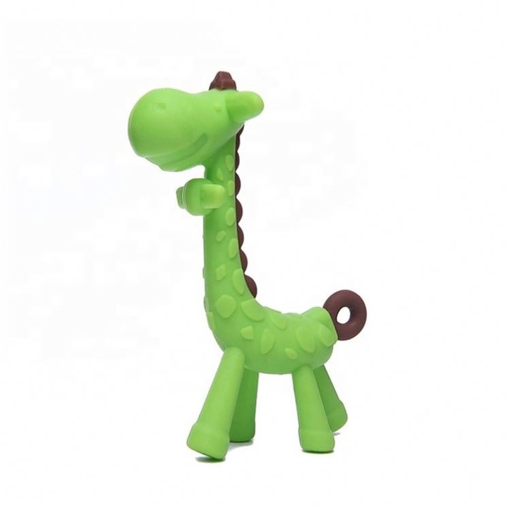 Babynio fogzási játék, zsiráf alakú, élelmiszer-minőségű szilikon, BPA-mentes, zöld