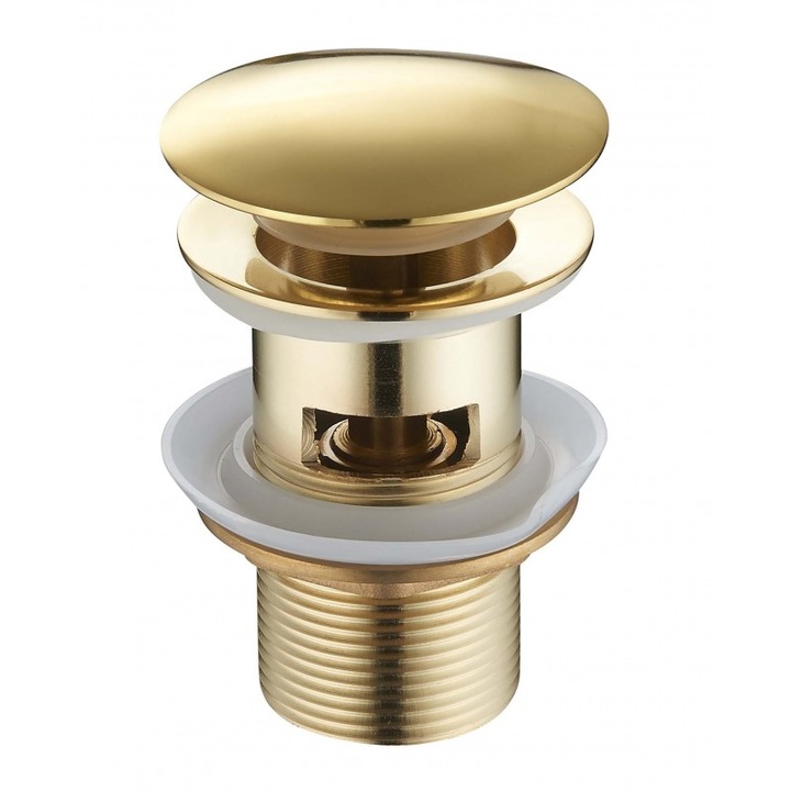 Ventil lavoar, baie, rotund cu preaplin, sistem click-clack, auriu