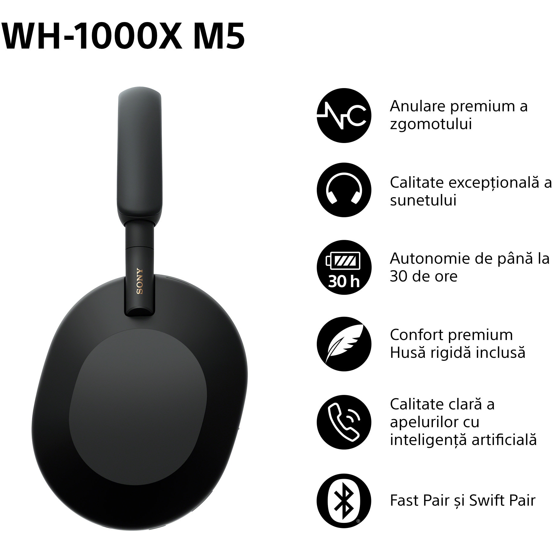 Sony WH-1000XM5B. Casti Over the Ear, , Wireless, Bluetooth, Noise