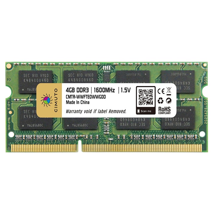 Memorie RAM 4 GB sodimm DDR3, 1600 Mhz, CIMUTO, pentru laptop