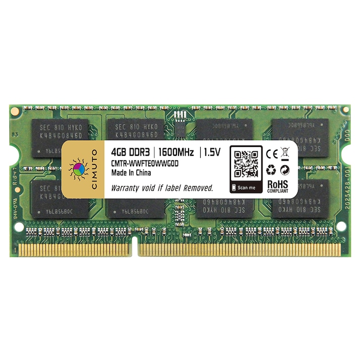 Memorie RAM 4 GB sodimm DDR3, 1600 Mhz, CIMUTO, pentru laptop