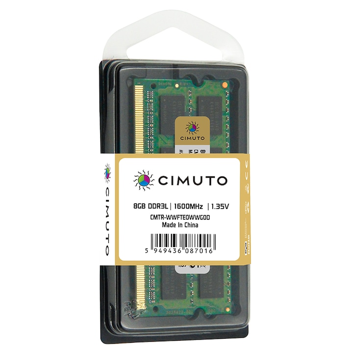 Памет Ram лаптоп Cimuto, 8 GB DDR3L, 1600 Mhz, CL11, 1.35V, He Ecc